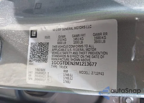 2021 Chevrolet Colorado 4Wd Short Box Z71 z USA, uszkodzony, nr VIN 1GCGTDEN2M1213677